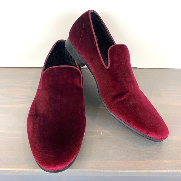 Steve Madden Laight Slip On Velvet Loafers Men Size 8 Wine Luxury Quilted Lined - Picture 2 of 8